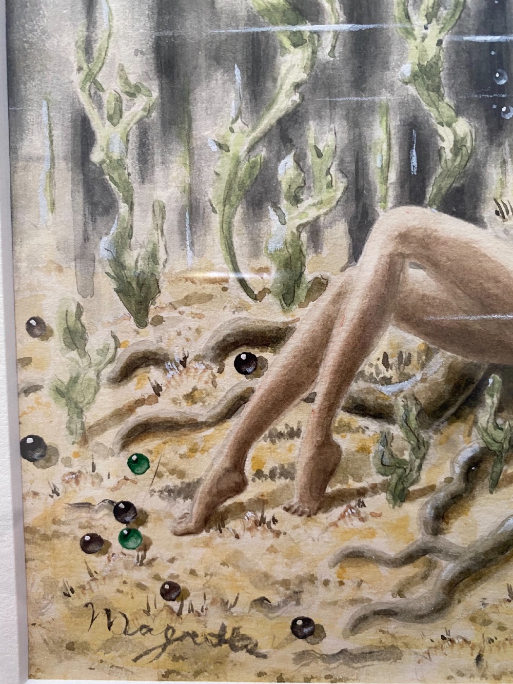 Antique Surrealist Watercolour Painting signed Magritte View III