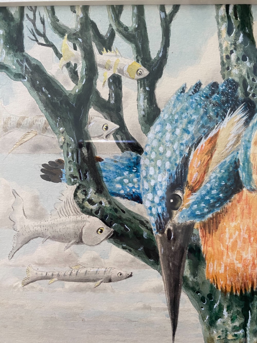 Antique Surrealist Watercolour Painting signed Magritte View V