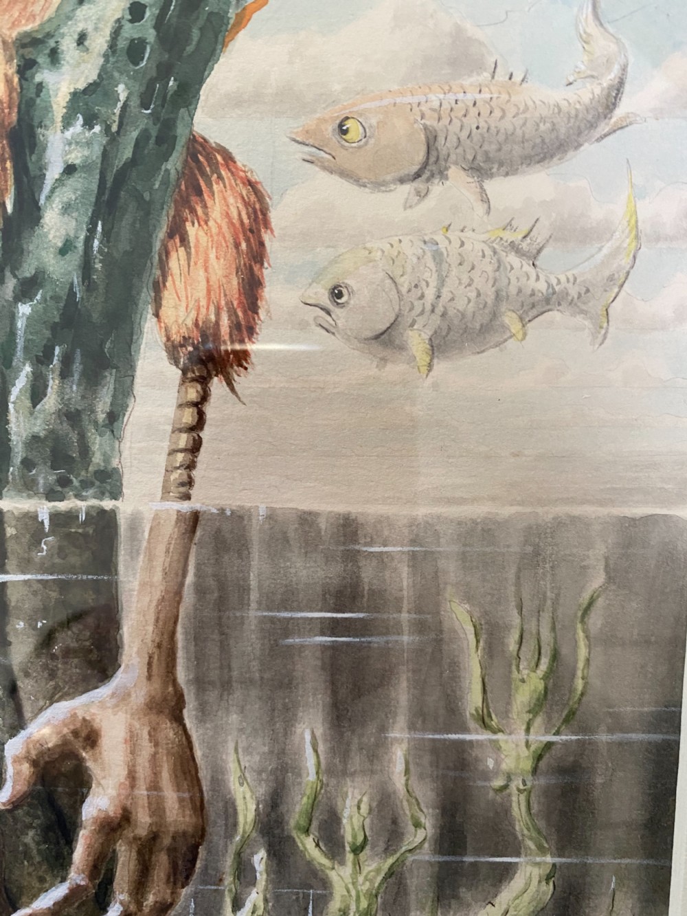 Antique Surrealist Watercolour Painting signed Magritte View VI