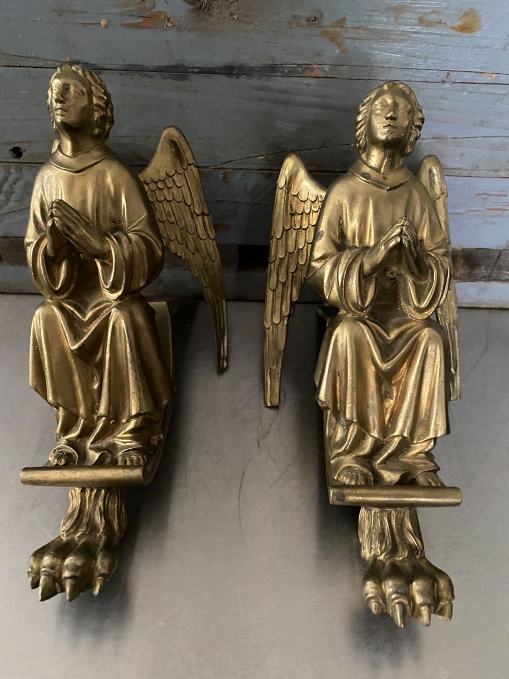 19th Century Gilt Metal Winged Angels