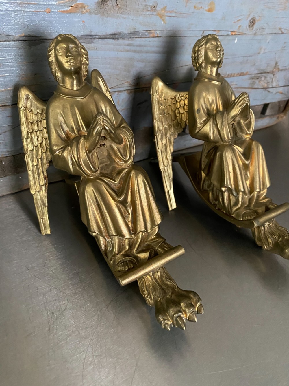 19th Century Gilt Metal Winged Angels View II