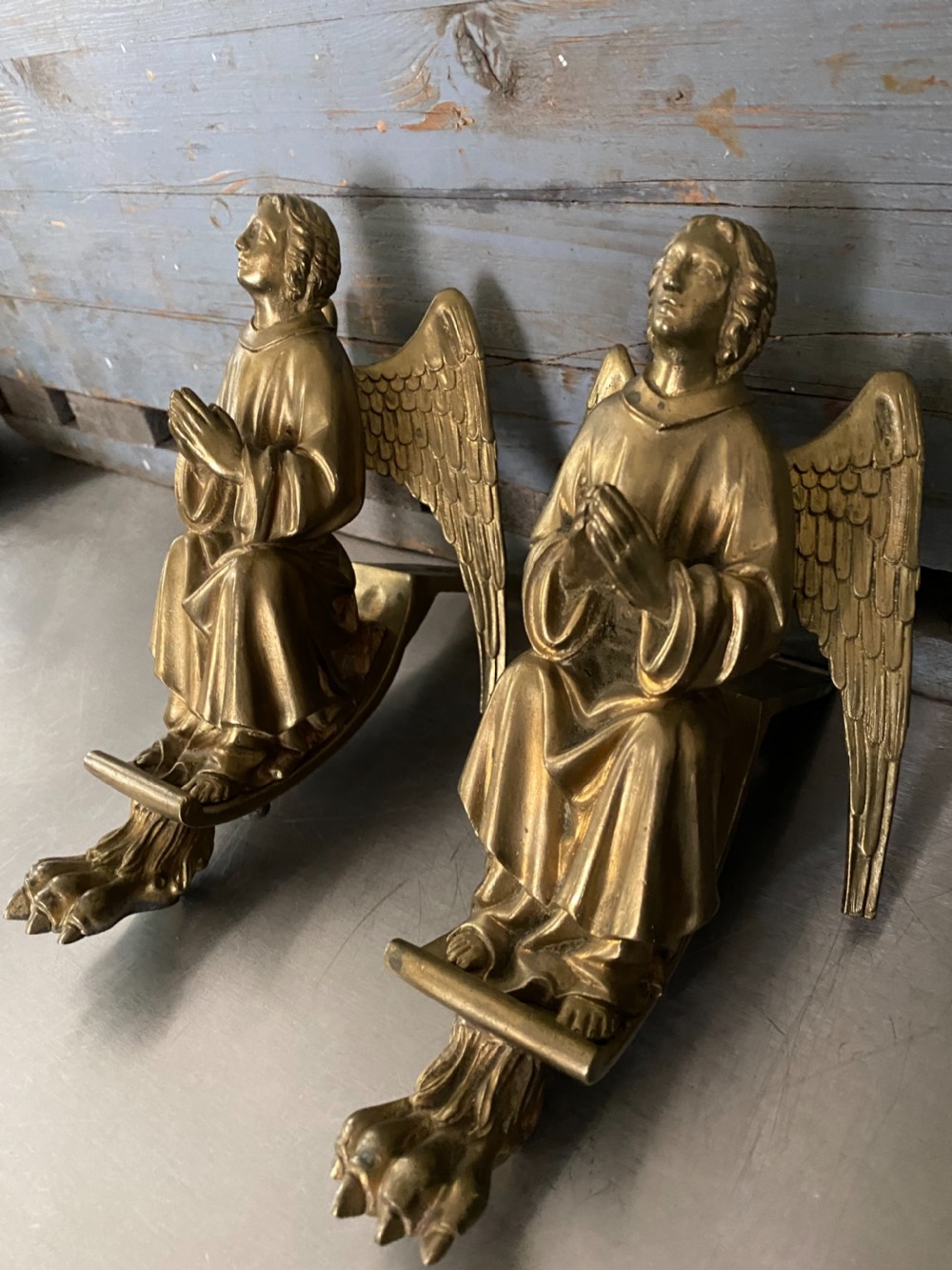 19th Century Gilt Metal Winged Angels View III