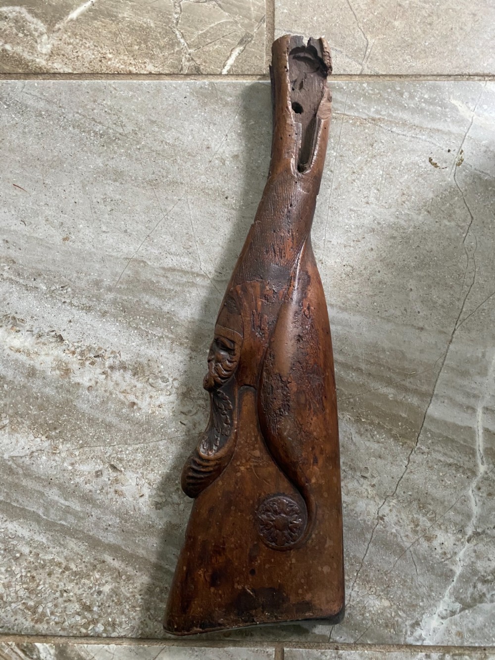 18th Century Carved Walnut Cardinal Gunstock Gun