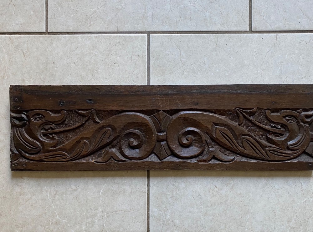 19th Century Carved Oak Dragon Panel