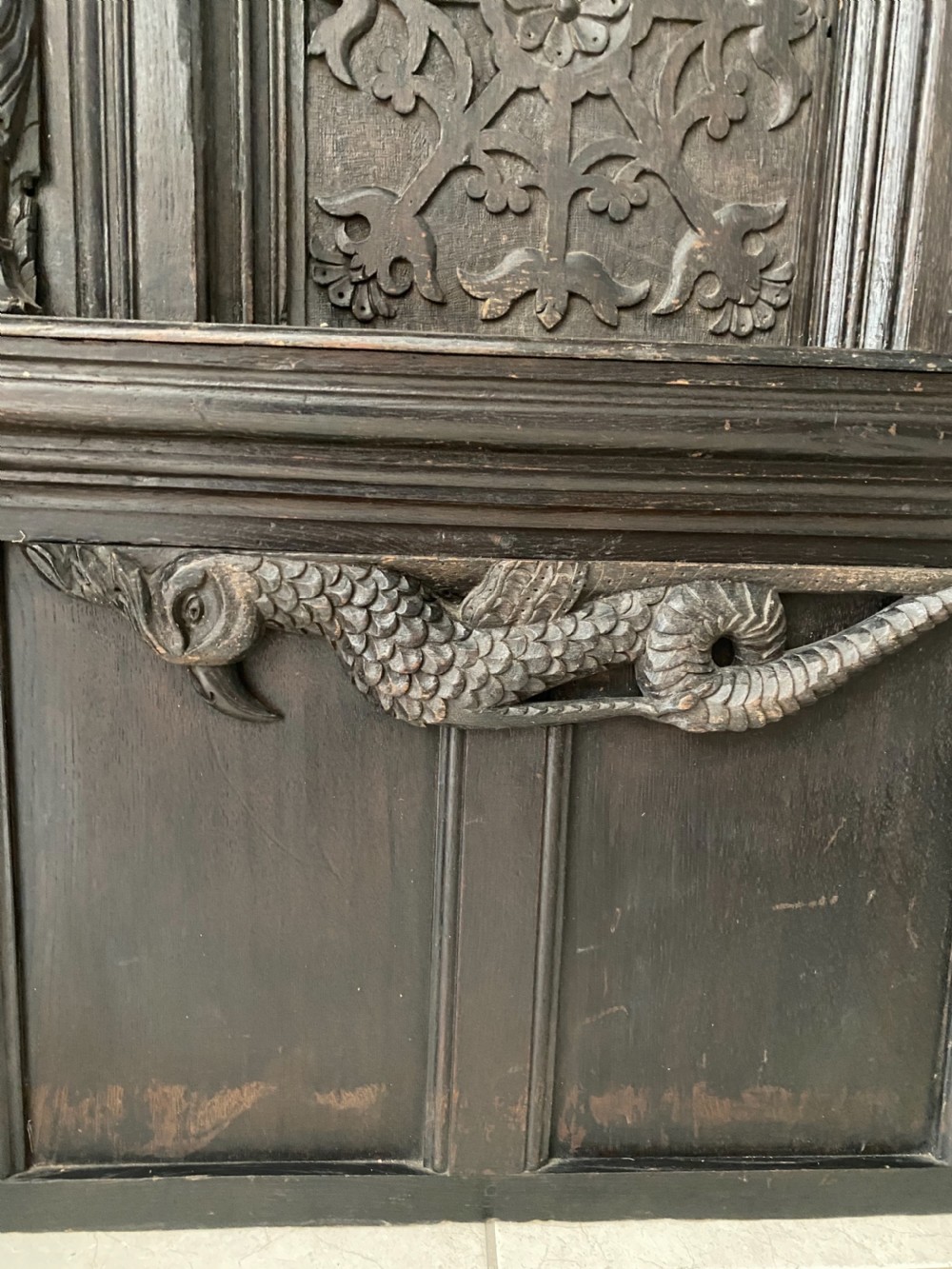 16th Century Carved Oak Overmantel Panel View II