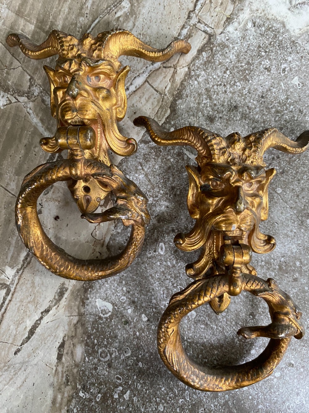 Antique Gilt Bronze Devil and Serpent Handles