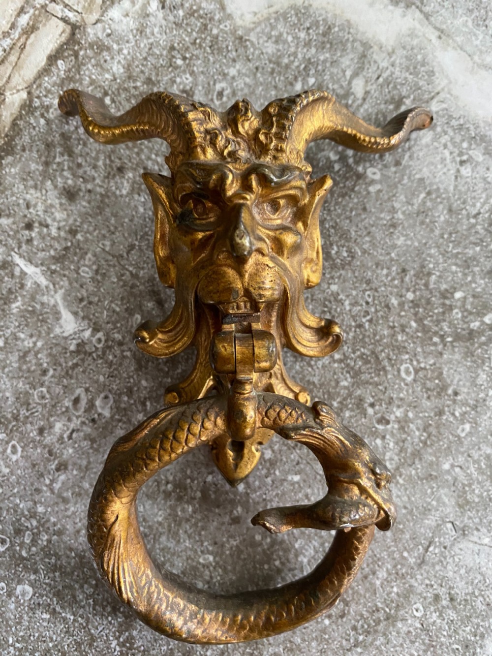 Antique Gilt Bronze Devil and Serpent Handles View II