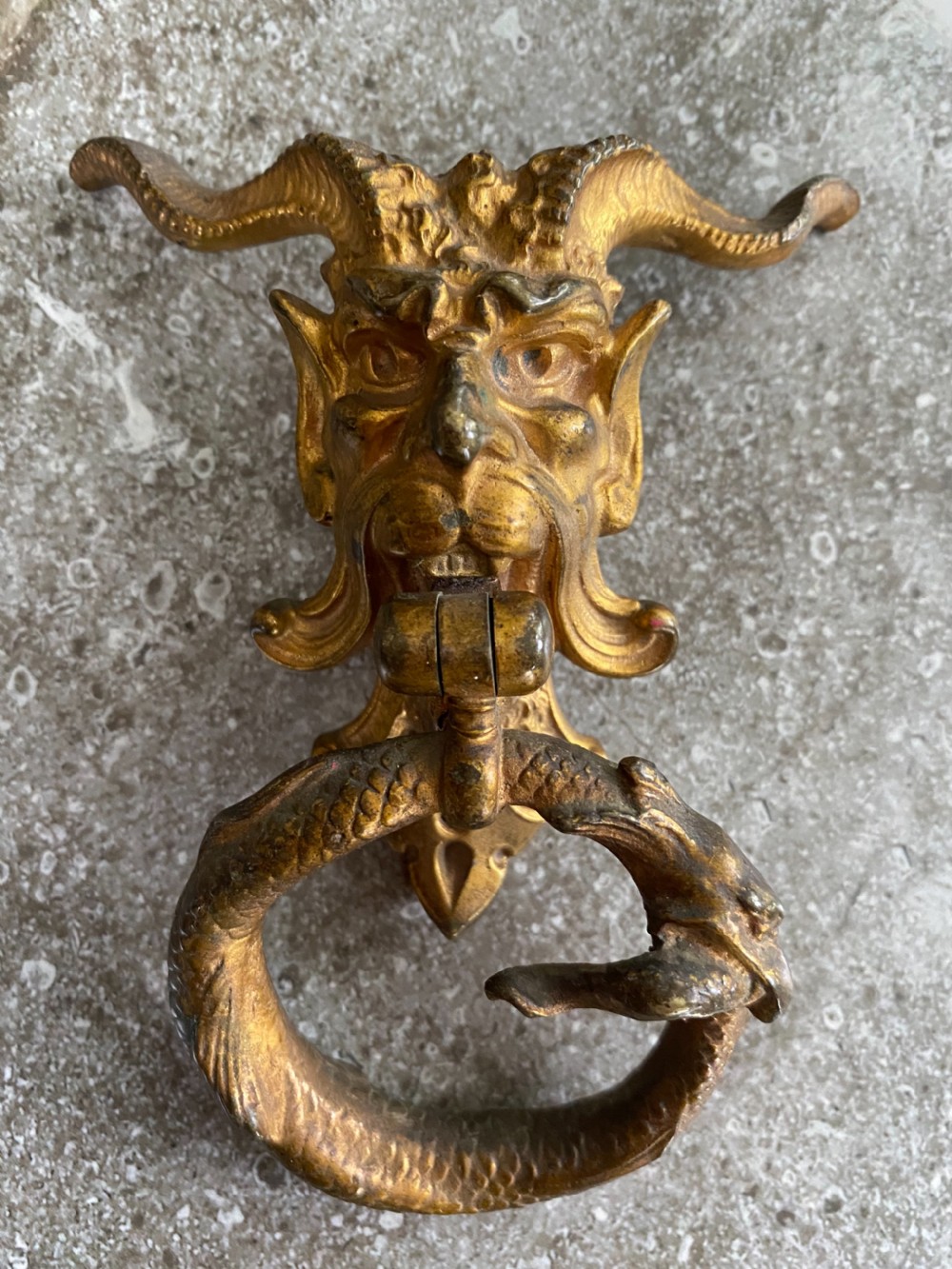 Antique Gilt Bronze Devil and Serpent Handles View III