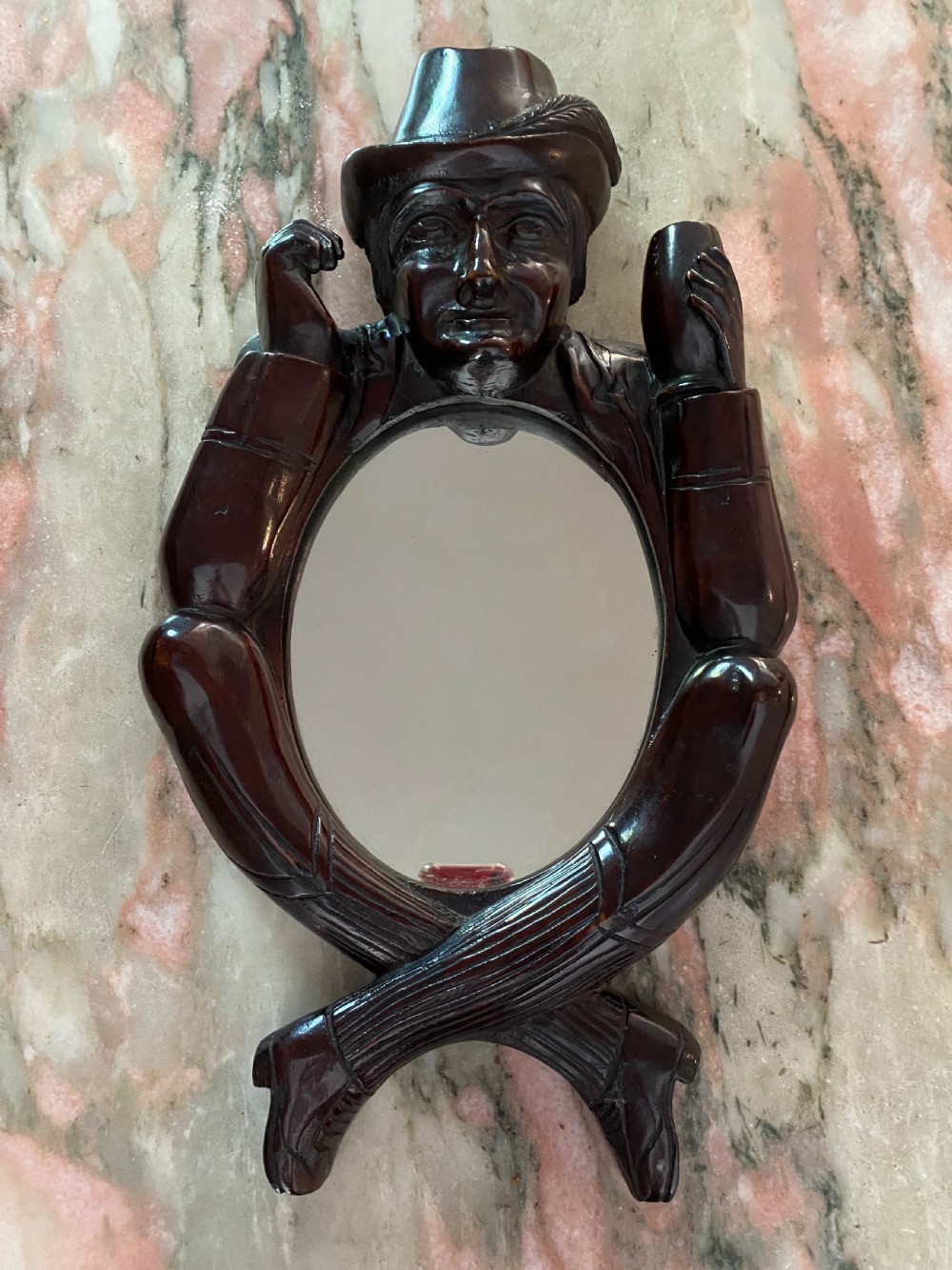 RARE 19th Century Carved Welsh Witches Mirror Folkart