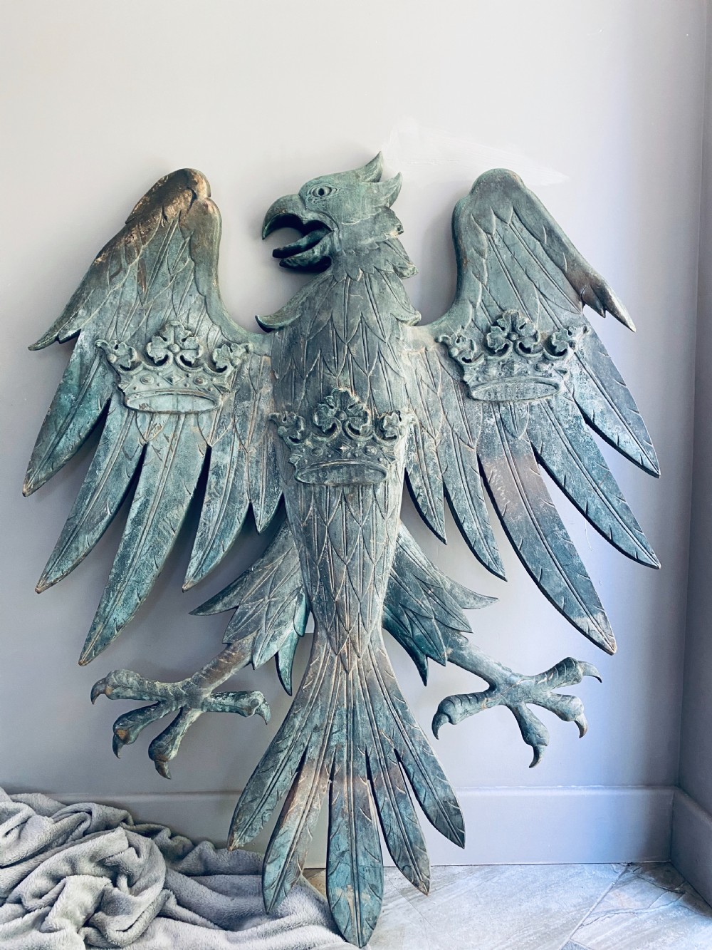  HUGE 5' Solid Verdigris Bronze Barclays Bank Eagle Sign