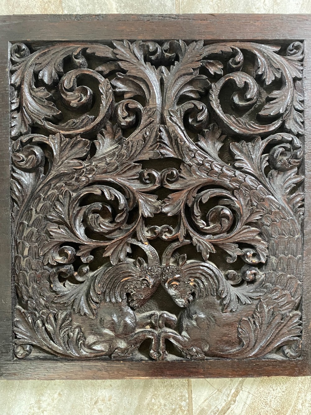 19th Century Carved Oak Mythical Ram's