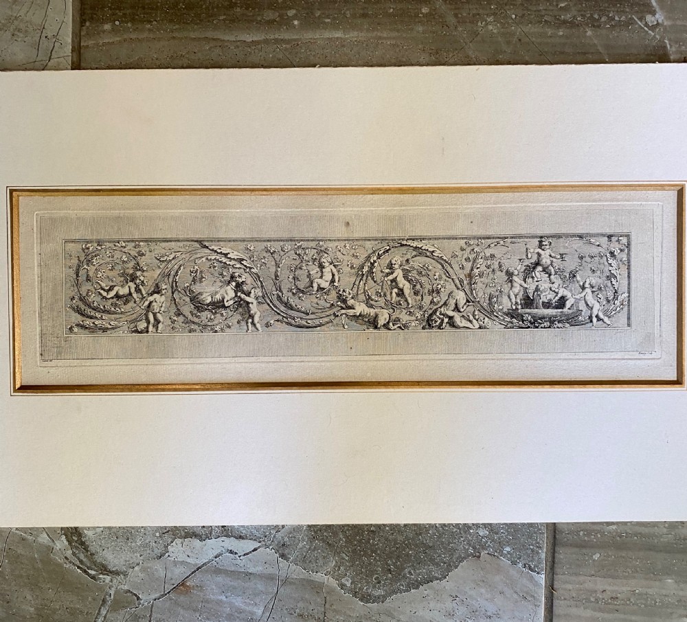 RARE 18th Century Engraving Mythical Beasts Cherubs Gilles Paul Cauvet