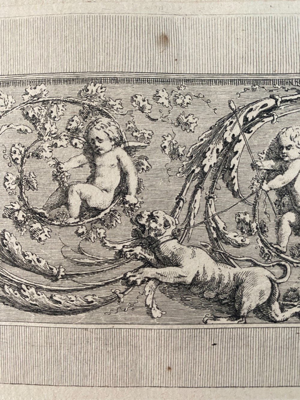 RARE 18th Century Engraving Mythical Beasts Cherubs Gilles Paul Cauvet View VI