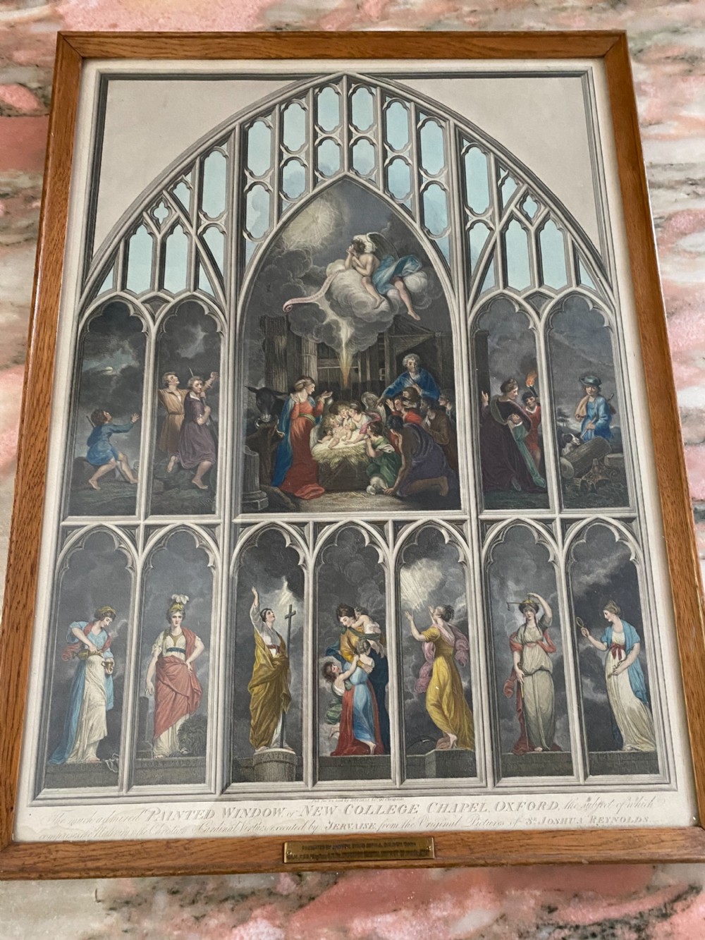 Antique Etching New Chapel Oxford Stained Glass Window 1816