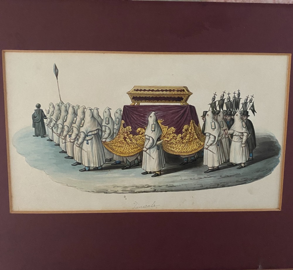 19th Century Italian Watercolour Funeral Procession