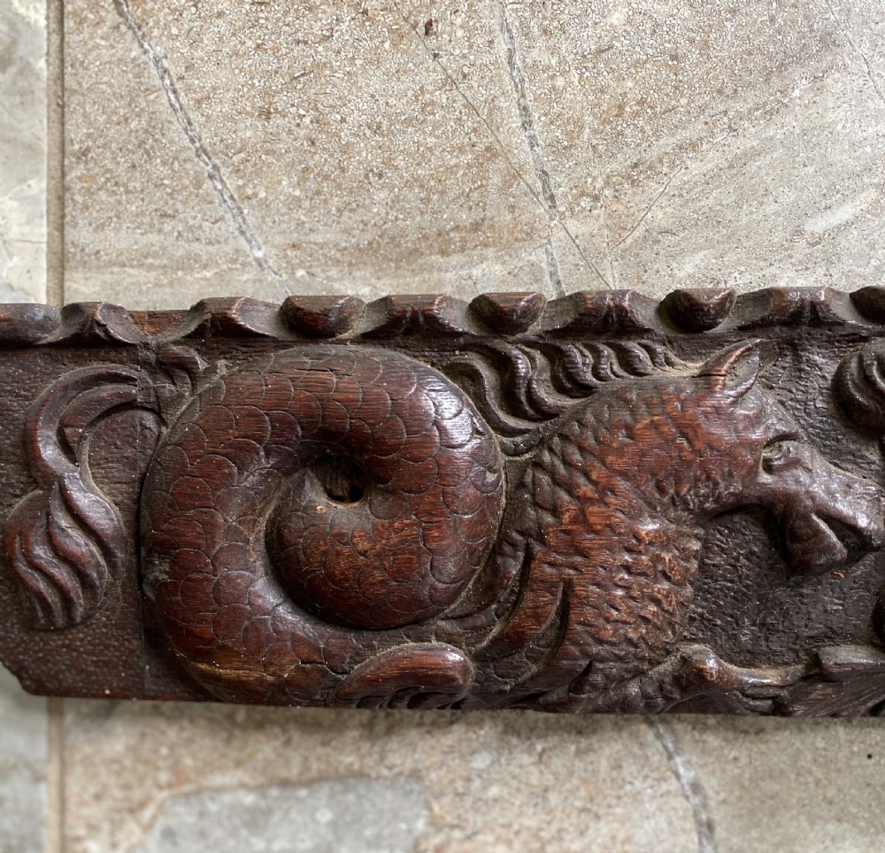 18th Century Carved Oak Hippocampus and Green Man Panel View II