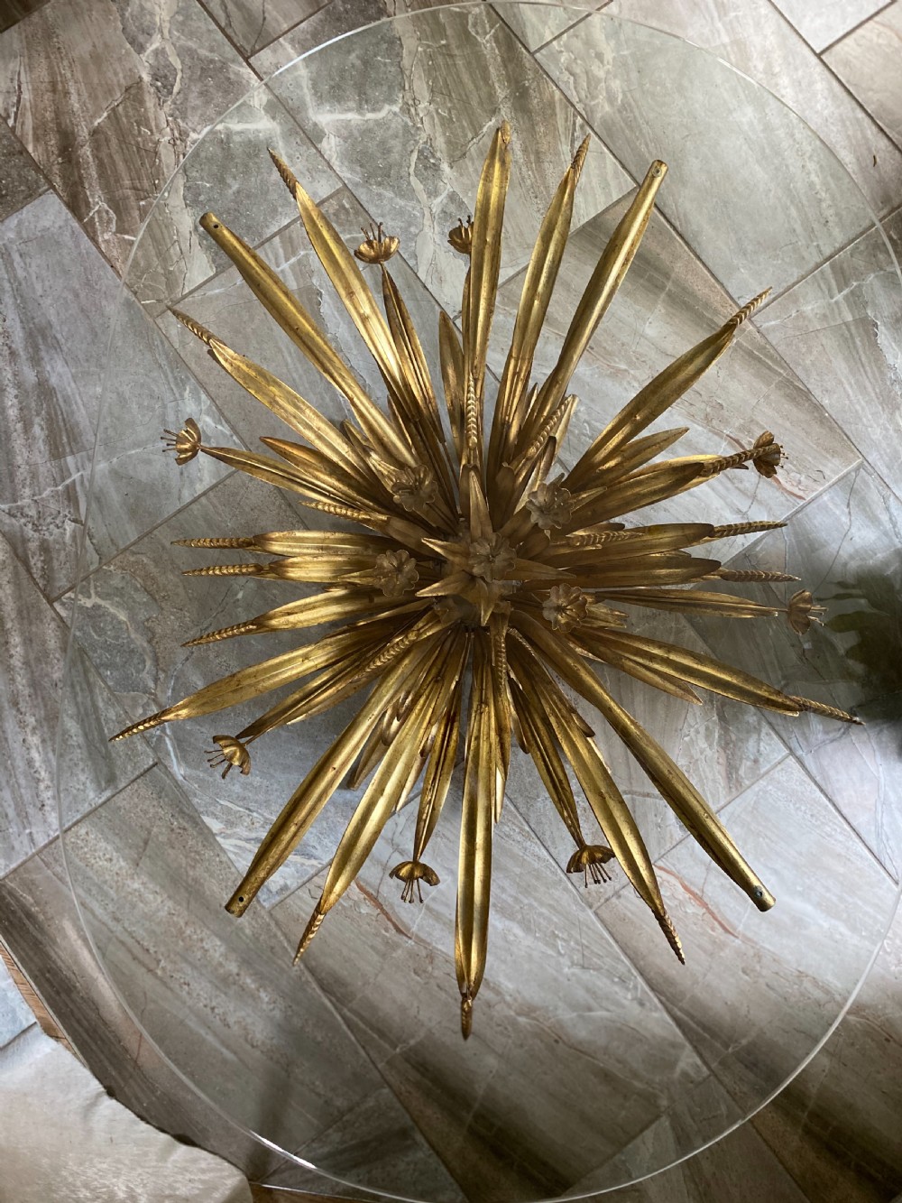Antique French Large Oval Gilt  Wheatsheaf Flowers Coffee Table View III