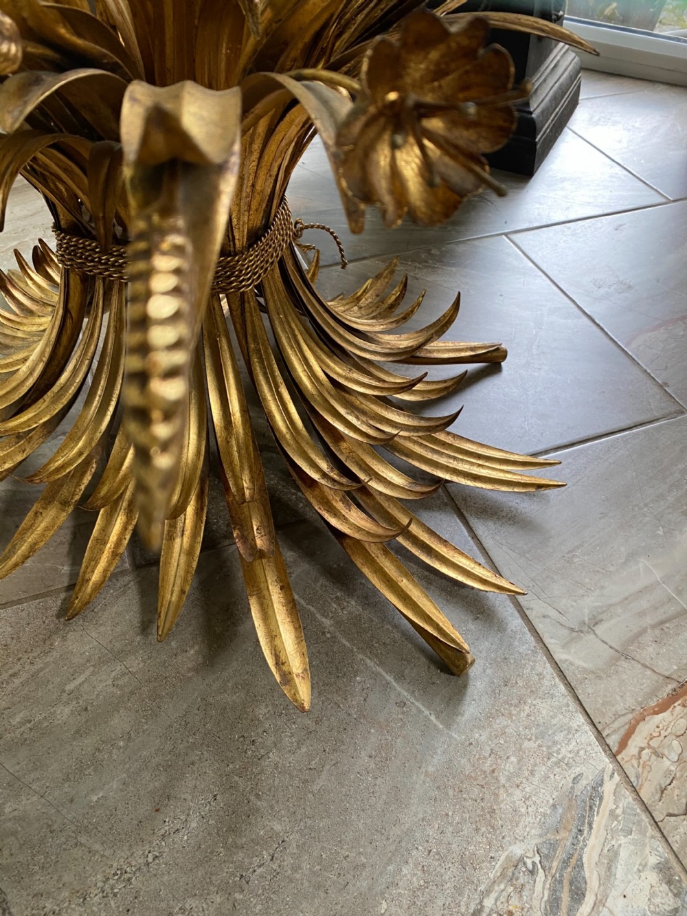 Antique French Large Oval Gilt  Wheatsheaf Flowers Coffee Table View IV