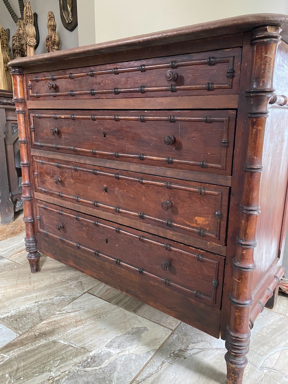 19th Century Faux Bamboo Chest of Drawers