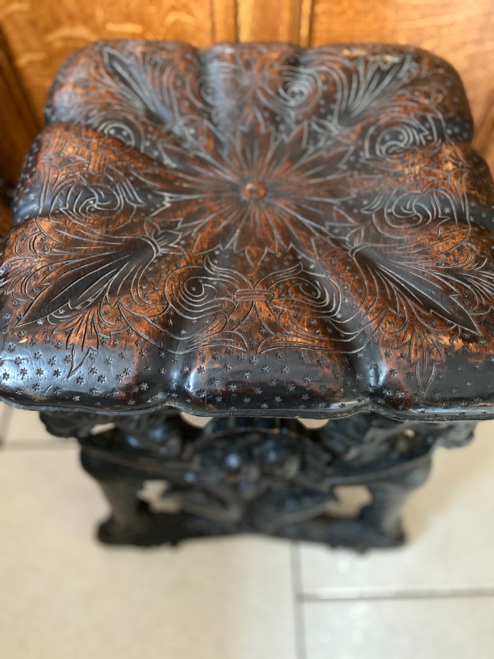 18th Century Baroque Grotto Walnut Carved Mythical Dogs  View II