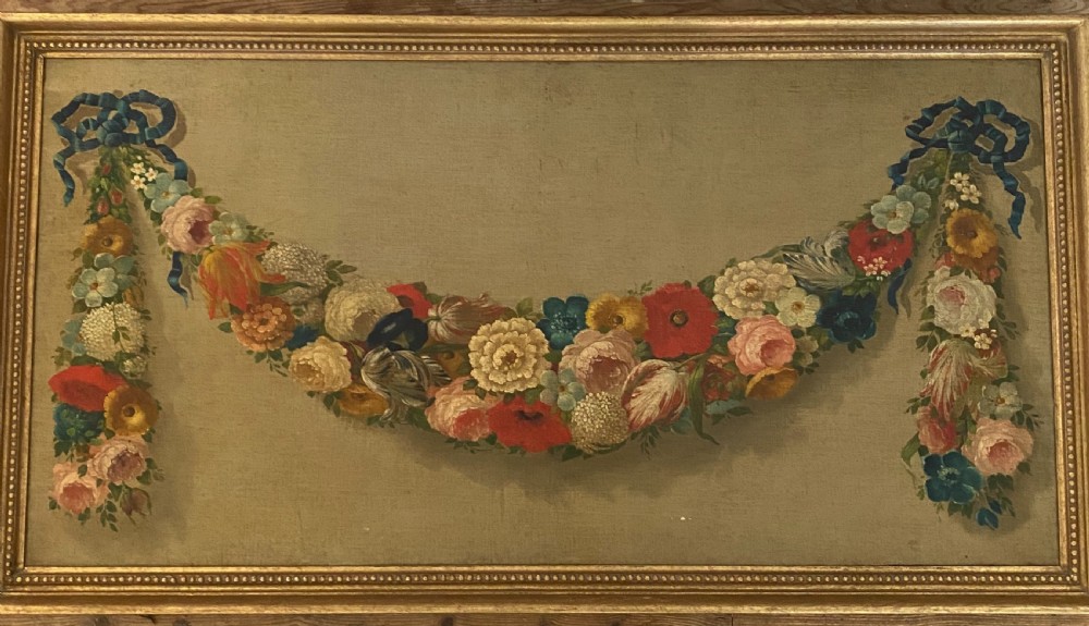 Large 19th Century Italian Floral Swags Oil Painting