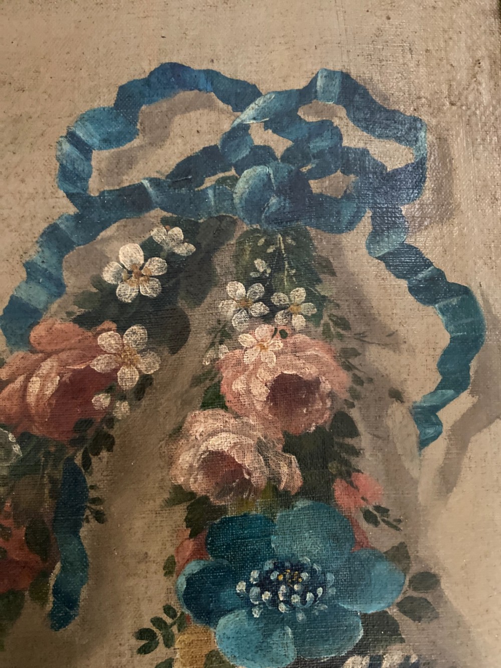 Large Early 19th Century Floral Swag Italian Oil Painting View II