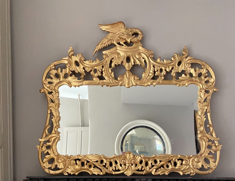 19th Century Carved Wooden Gilt Eagle Overmantel Mirror