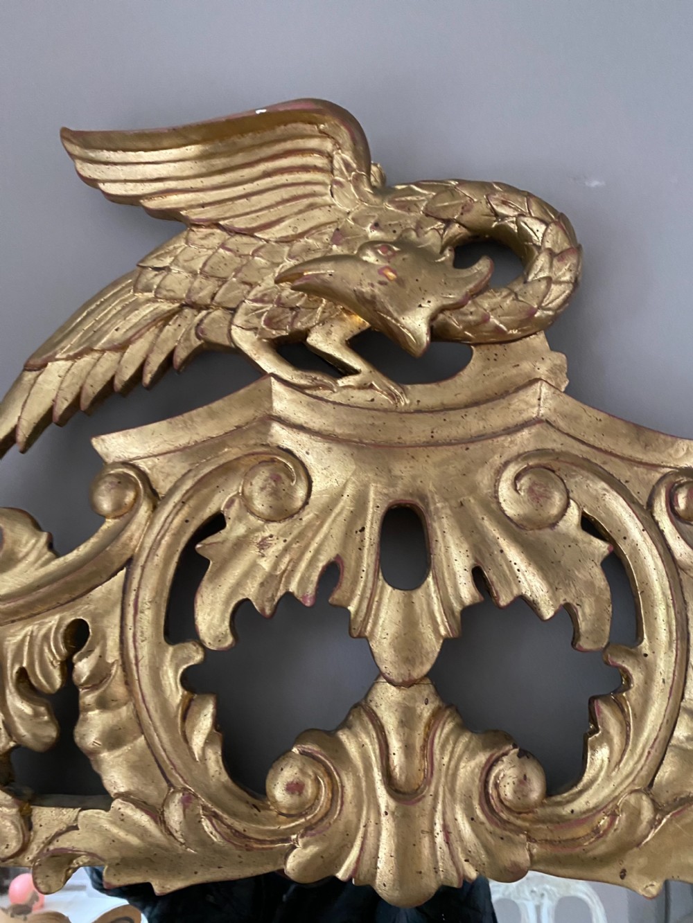 19th Century Carved Wooden Gilt Eagle Overmantel Mirror View II