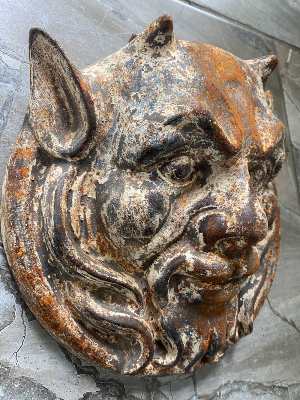 Antique Cast Iron Devil Head .Architectural Salvage View II