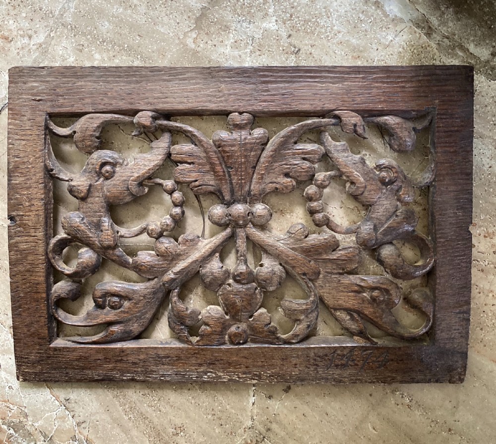 RARE 15th Century Carved Oak Pierced Beast Panel