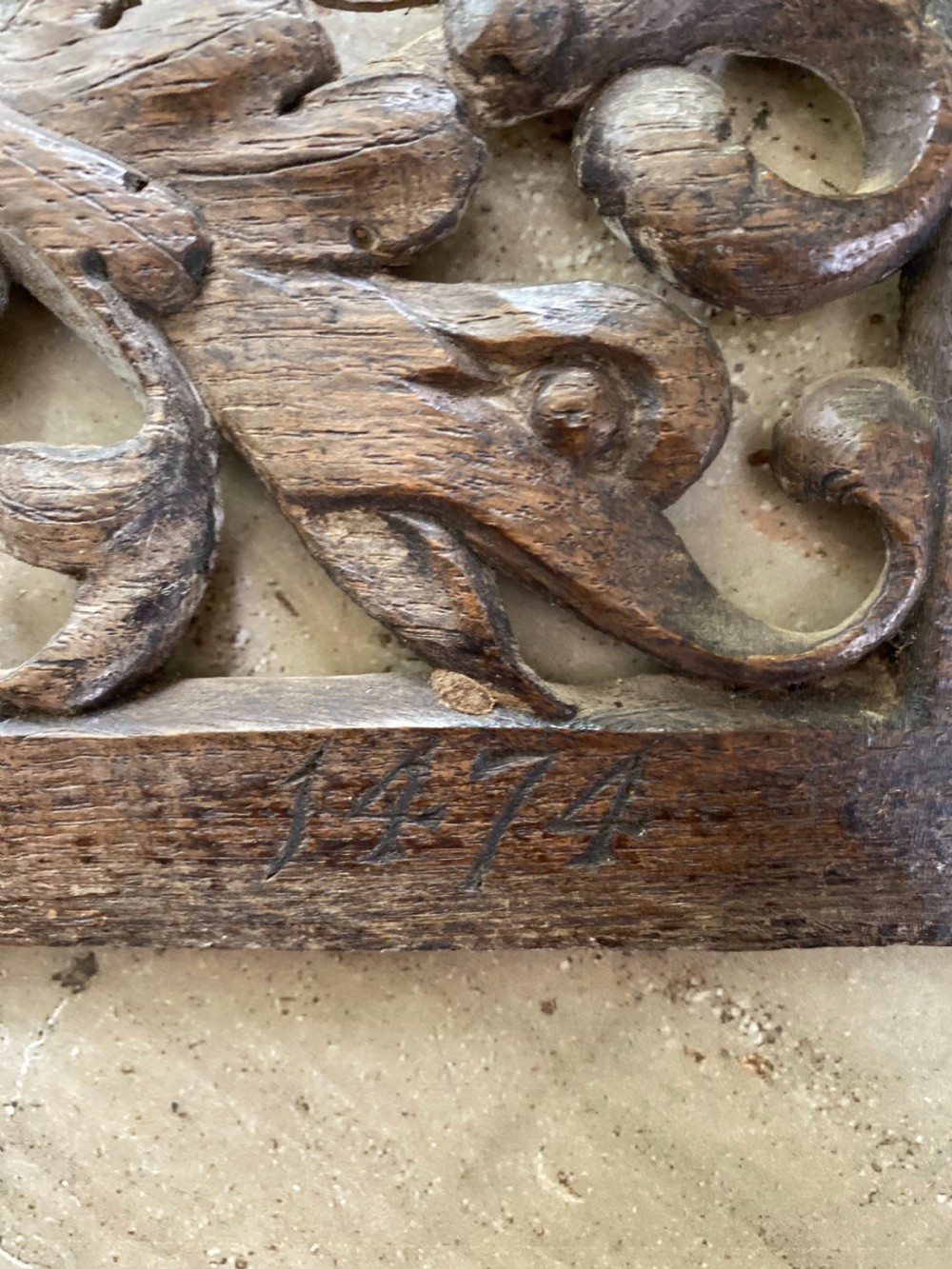 RARE 15th Century Carved Oak Pierced Beast Panel View II