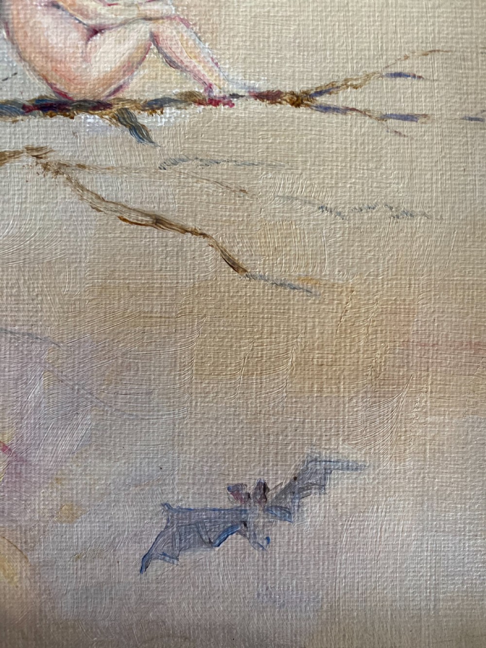 Arts Crafts Oil Painting Cherubs and Owls View III