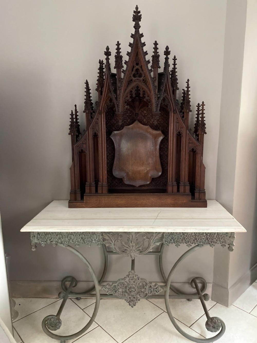 Large Gothic 19th Century Carved Oak Alter Overmantel Panel