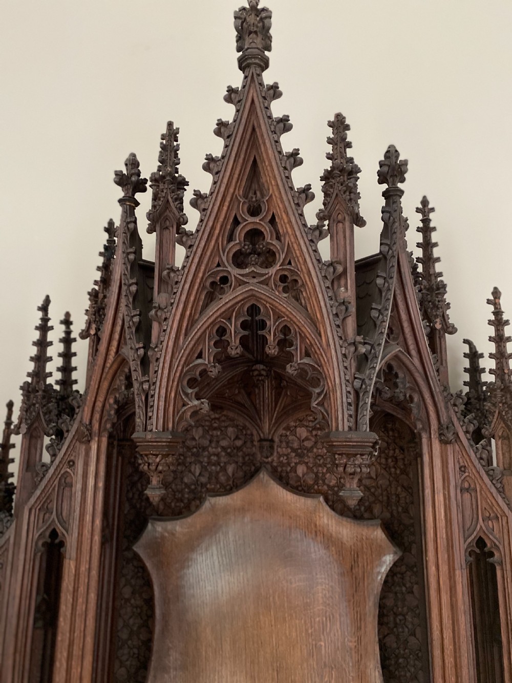Large Gothic 19th Century Carved Oak Alter Overmantel Panel View II