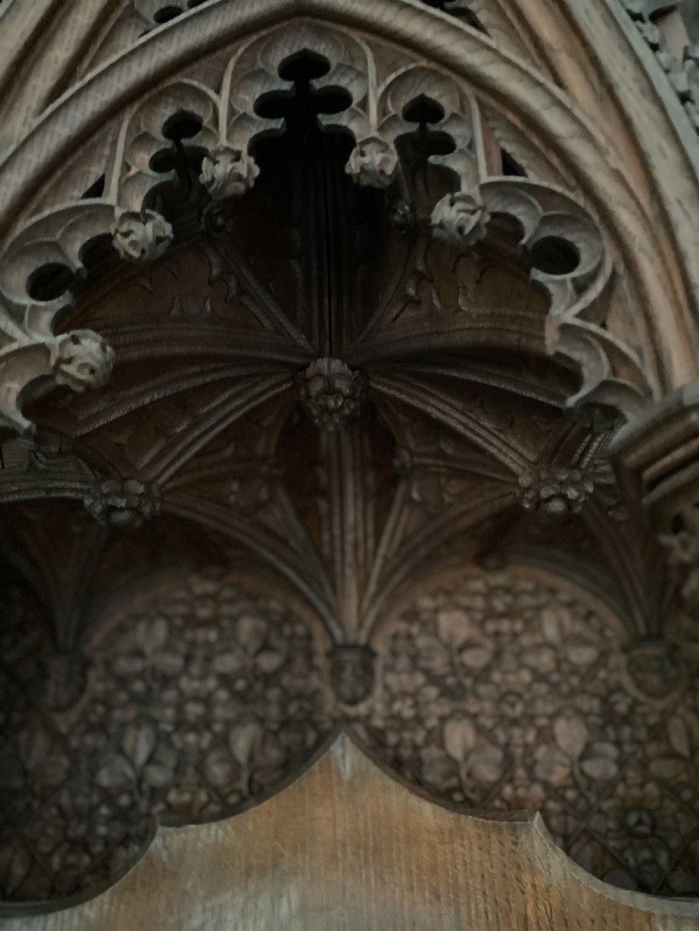 Large Gothic 19th Century Carved Oak Alter Overmantel Panel View III