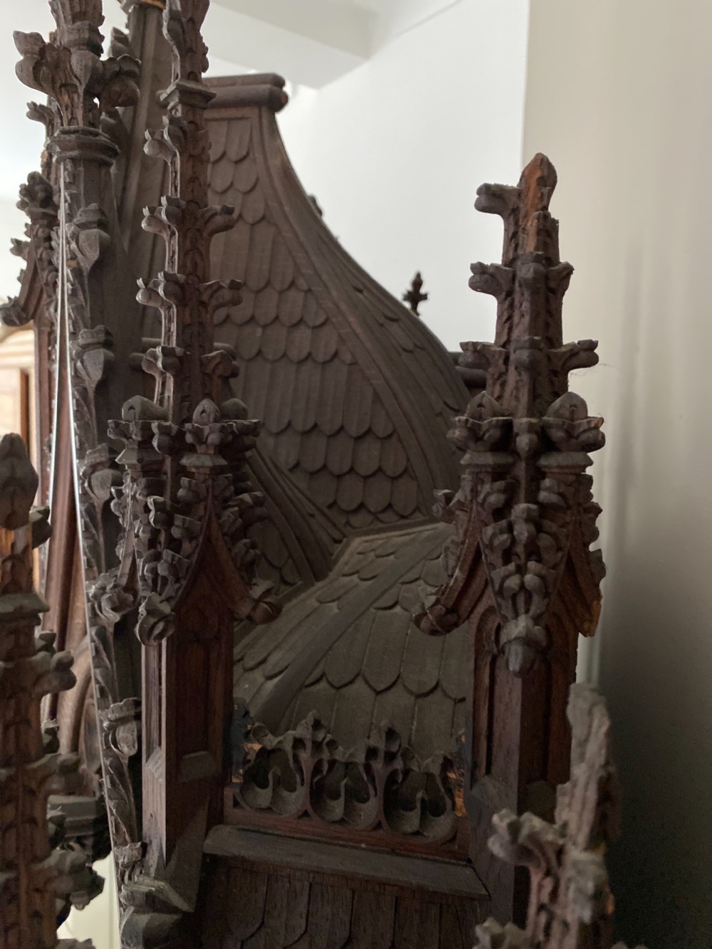 Large Gothic 19th Century Carved Oak Alter Overmantel Panel View V
