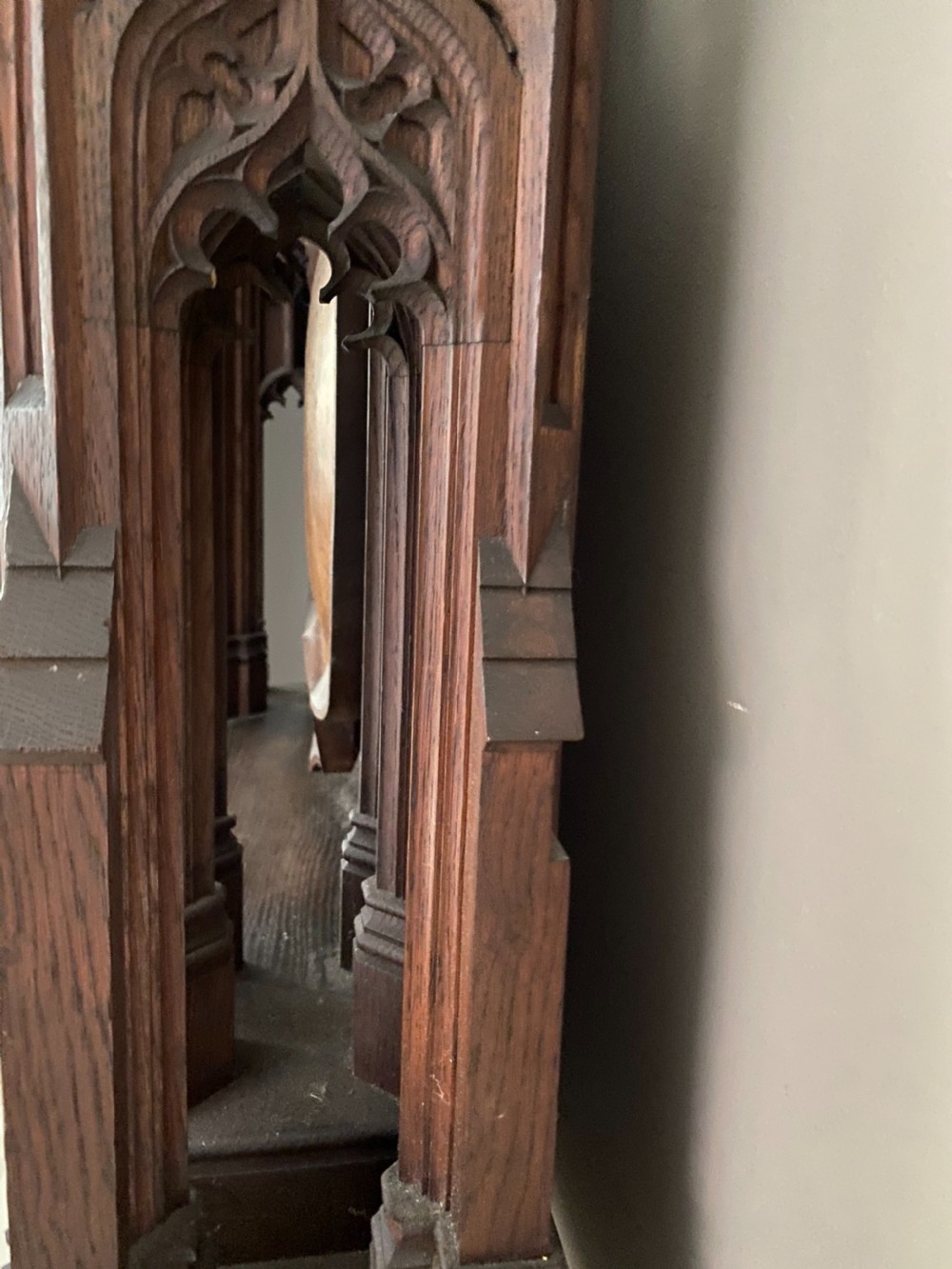 Large Gothic 19th Century Carved Oak Alter Overmantel Panel View VI