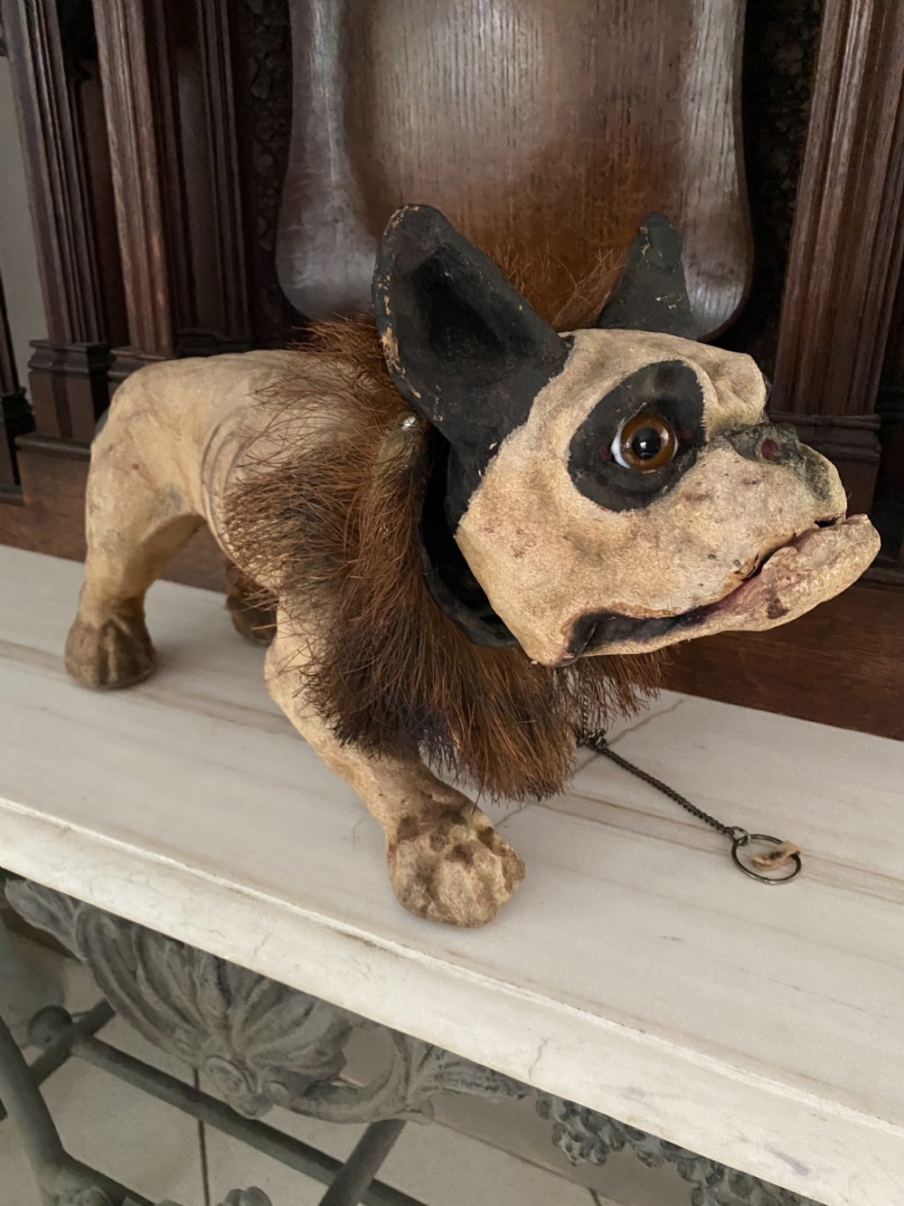 Antique Papier Mâché French Bulldog Growler 