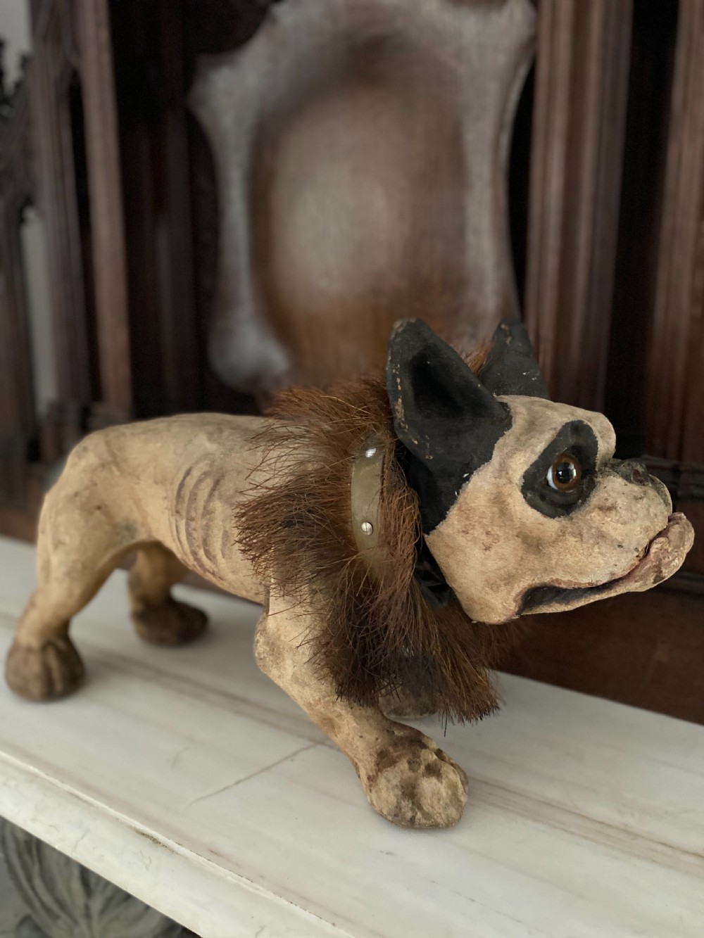Antique Papier Mâché French Bulldog Growler  View II