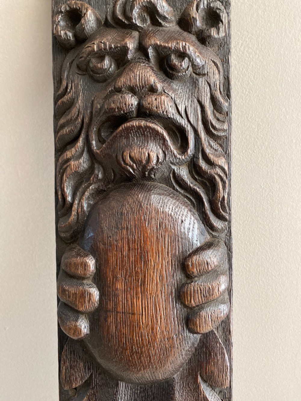 19th Century Carved Oak Rampant Lion with Cartouche View II