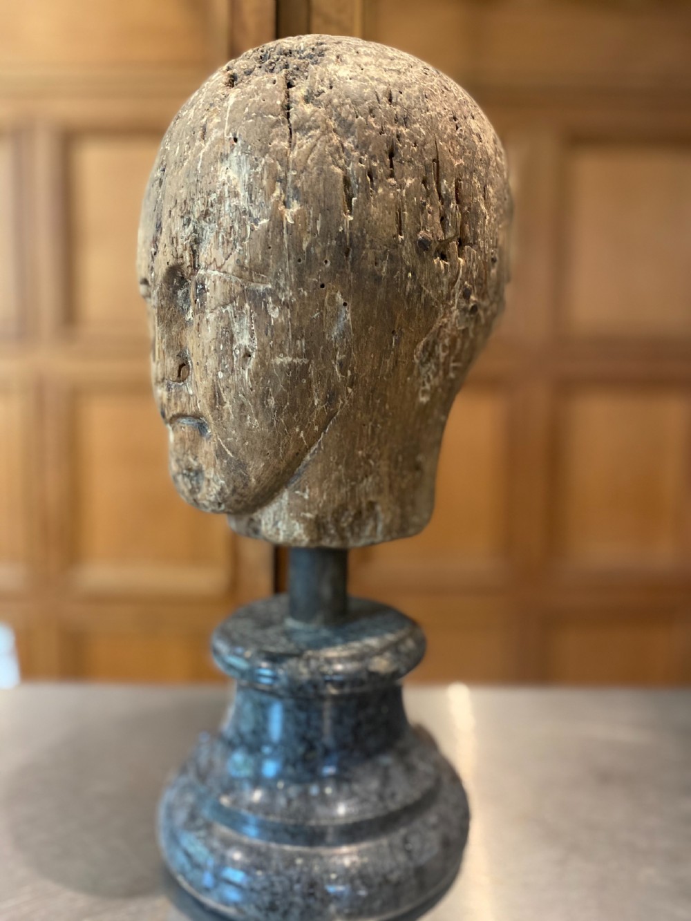 18th Century Carved Wooden Milliners Head  View II