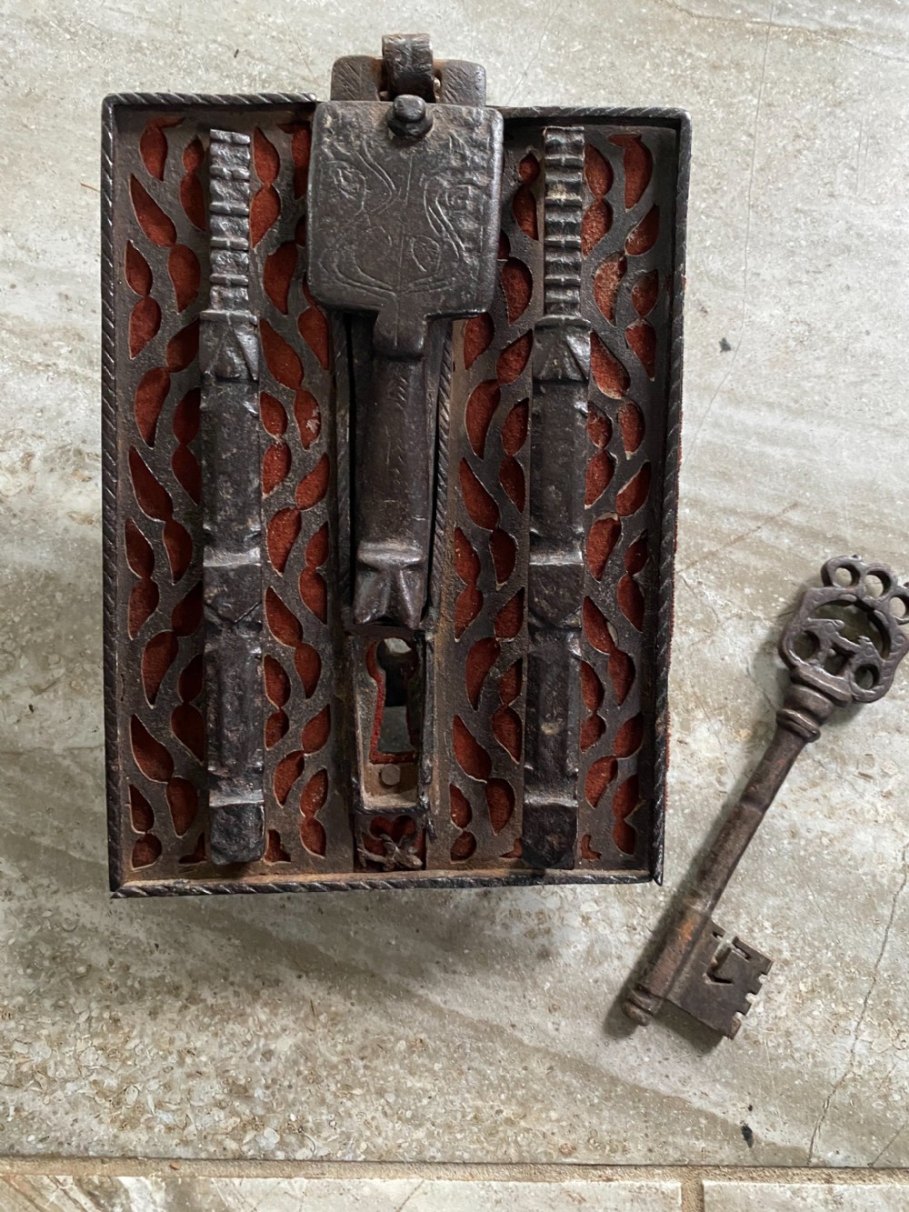 RARE 16th Century Gothic Iron Lock Plate with original Key