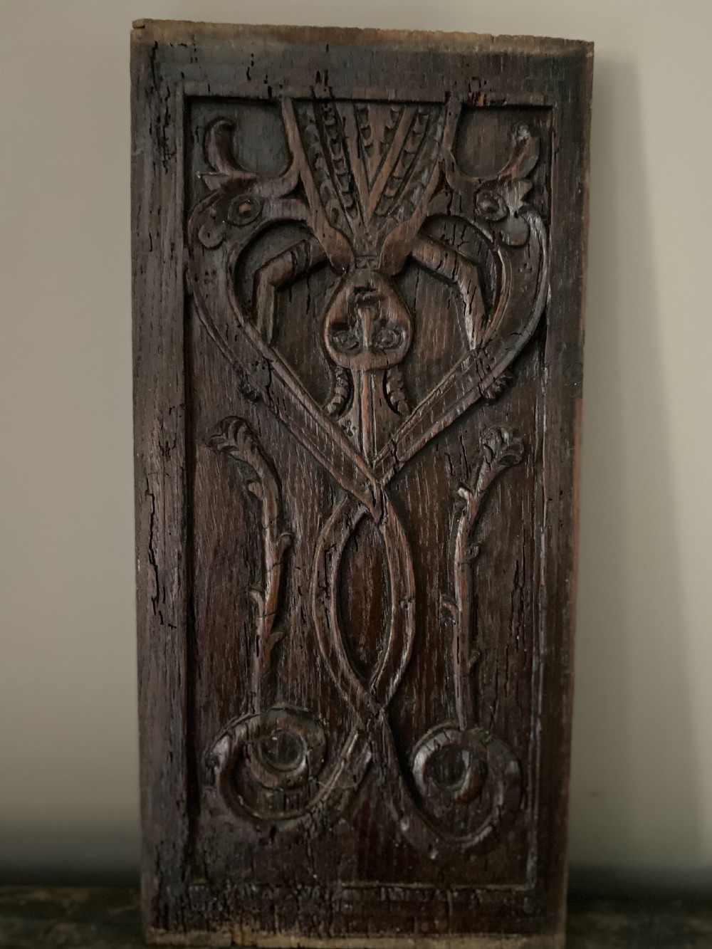 RARE 16th Century Carved Oak Witches Panel Mythical Mandrake