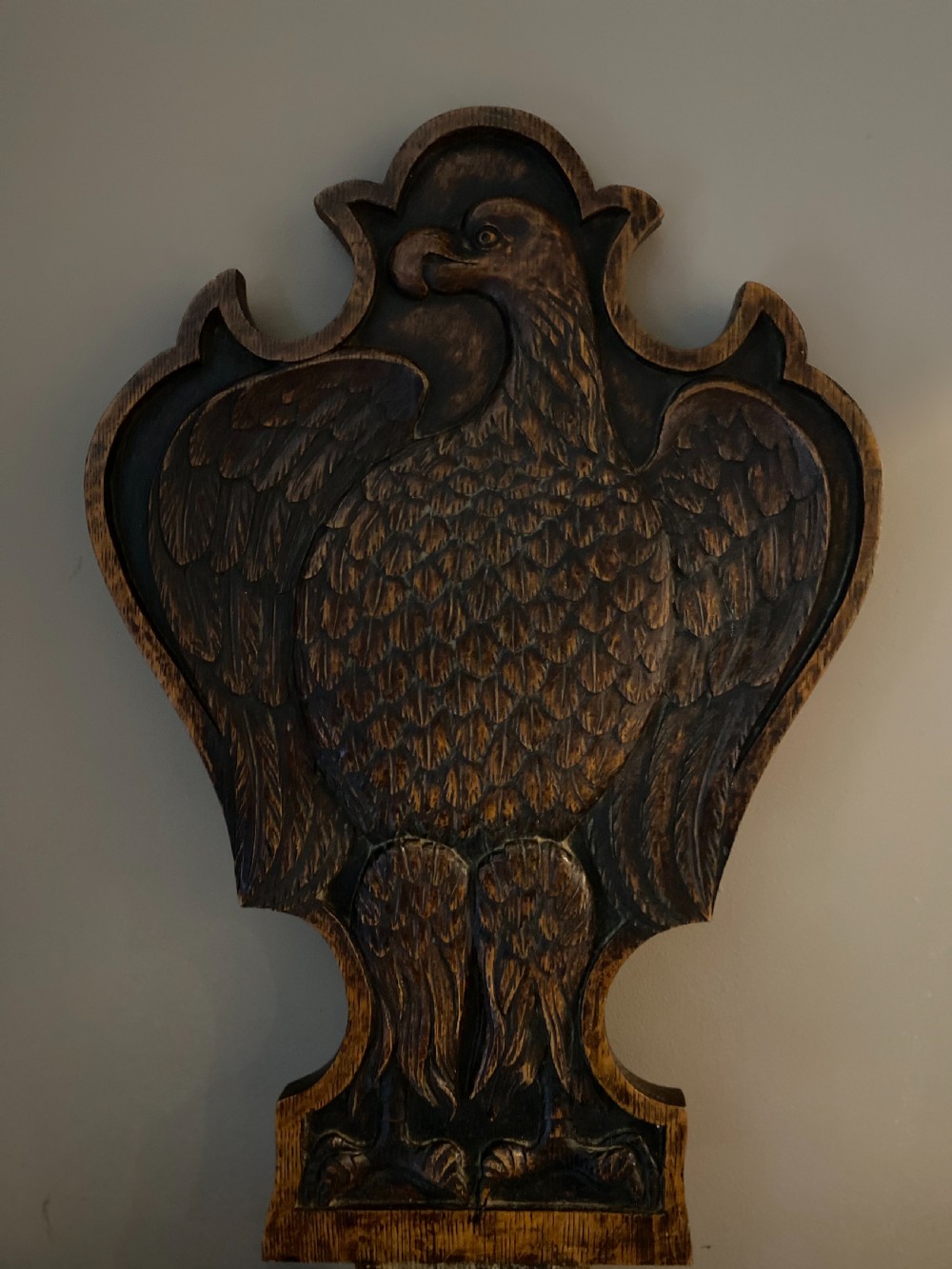 19th Century Carved Oak Eagle Shield Panel