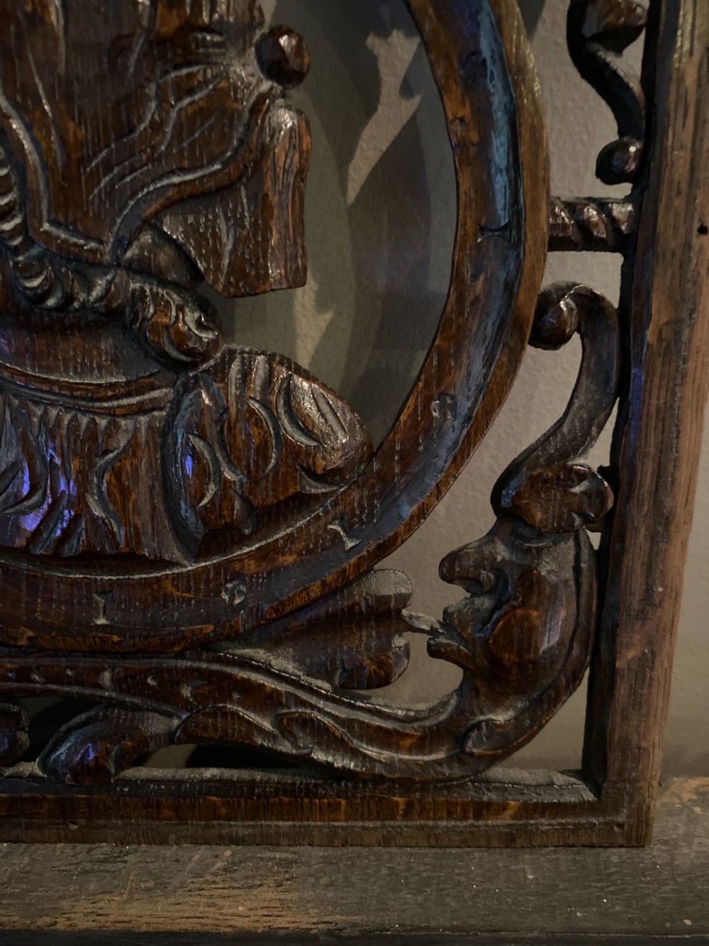 16th Century Carved Pierced Romayne Panel Green Man View II