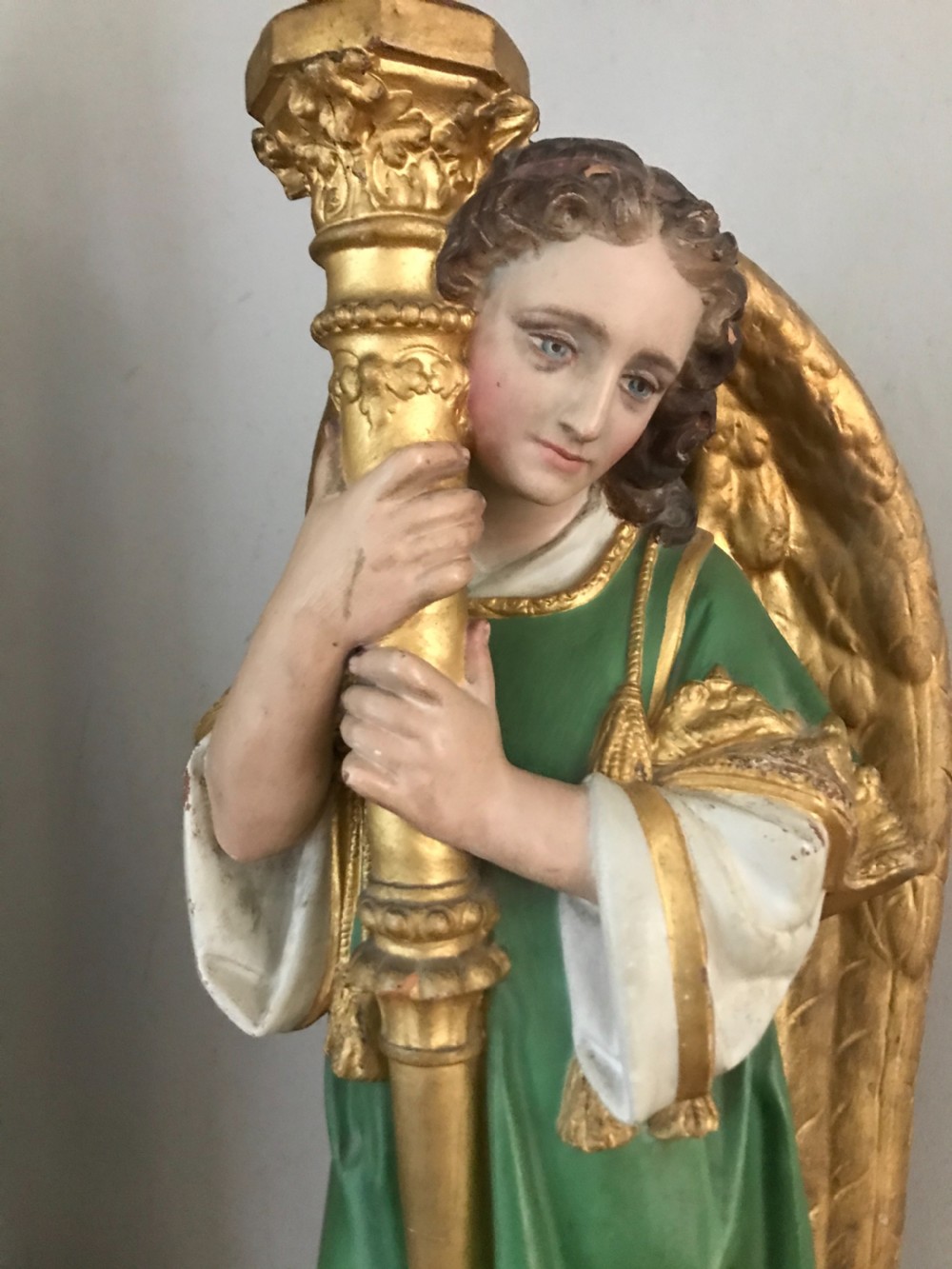 19th Century Huge Terracotta Gothic Winged Angel Candelabra CHANDELIER View IV