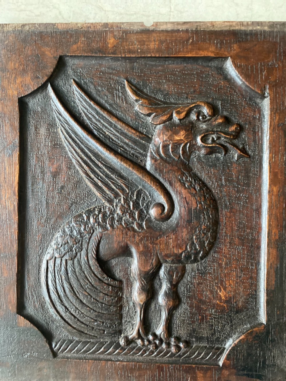 Carved Oak Georgian Panel Winged Griffin