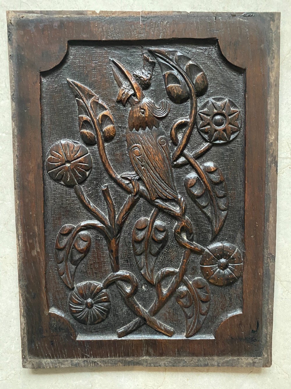 Carved Oak Georgian Kingfisher Bird Panel