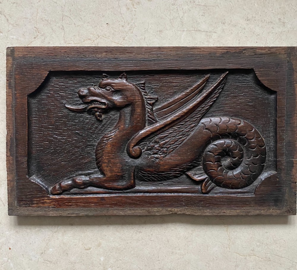 Georgian Winged Hippocampus Carved oak Panel