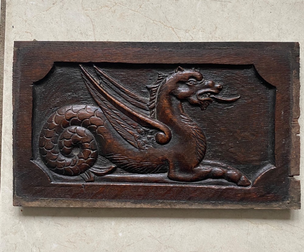 Georgian Winged Sea Horse Carved oak Panel.